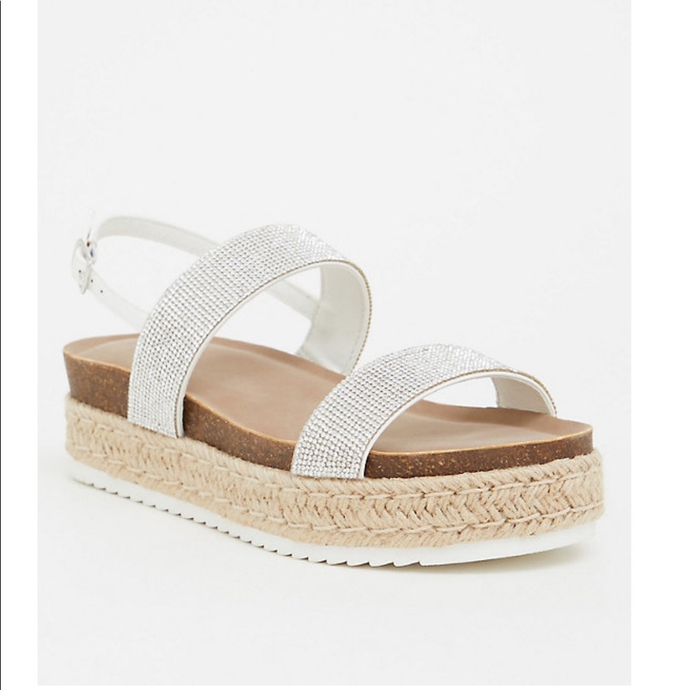 White Rhinestone Flatform